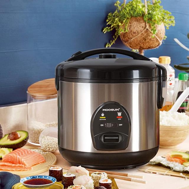 MOOSUM Mini Rice Cooker Small 5 Cups With Steamer Stainless Steel Asian Japanese Sushi Rice Brown Rice Long Rice Auto Warmer