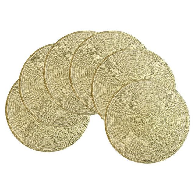 SHACOS Round Braided Placemats Set of 6 Bling Placemats Table Mats for Holiday Party Wedding Glitter Place Mats (6, Gold)