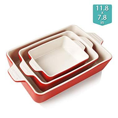 Sweejar Ceramic Bakeware Set, Rectangular Baking Dish Lasagna Pans for Cooking, Kitchen, Cake Dinner, Banquet and Daily Use, 11.8 x 7.8 x 2.75 Inches of Baking Pans(Red)