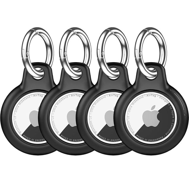 Waterproof Airtag Holder,4 Pack Airtag Case with Full Wrap Design,Airtags Keychain for Apple Airtag,Anti-Lost Protective Case Air tag Accessories for GPS Item Finder Tracker Luggage, Bag,Key,Pet,Black