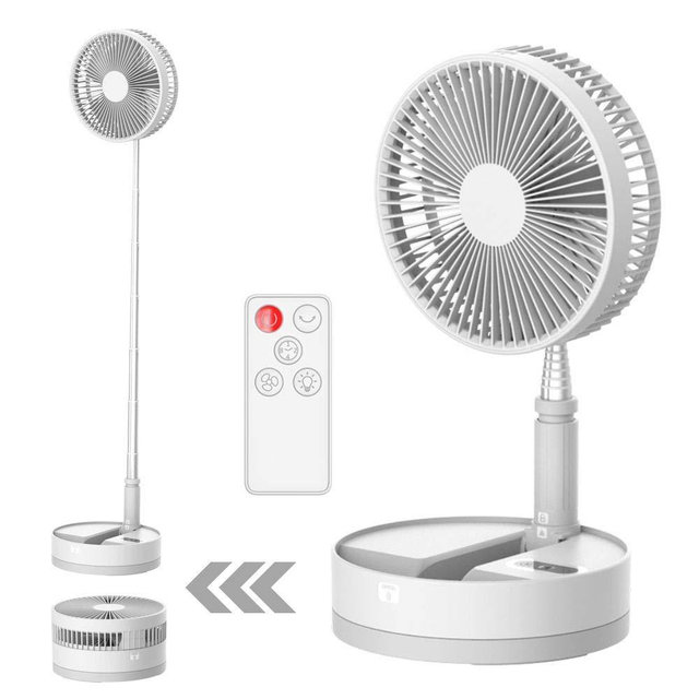 Foldable Fan Foldaway Oscillating with Remote Control, 10800mAh Rechargeable Battery Operated Portable Standing Fan for Camping, 4 Speed, Timer, Height Adjustment for Travel , Outdoor, Home (White)