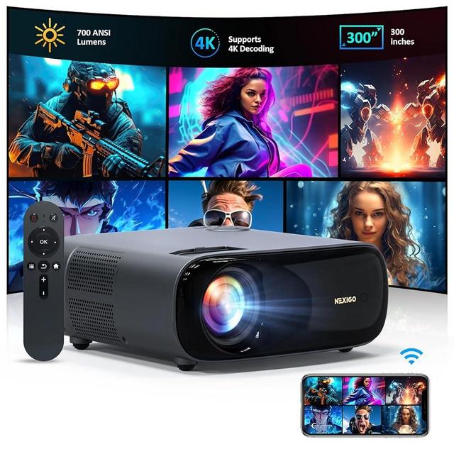 NexiGo PJ40 (Gen 3) Projector with WiFi and Bluetooth, D65 Calibrated, Native 1080P, 4K Supported, Projector for Outdoor Movies, 20W Speakers, Home Theater, Compatible w/TV Stick, iOS, Android