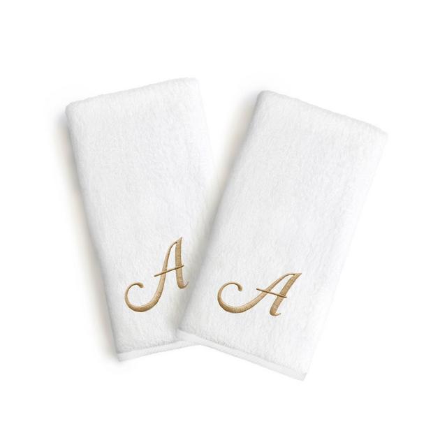 Linum Home Linum Gold Font Monogrammed Luxury 100% Turkish Cotton Novelty 2-Piece Hand Towels, 16" x 30"