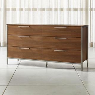 James Walnut with Stainless Steel Frame 6-Drawer Dresser with Power Outlet