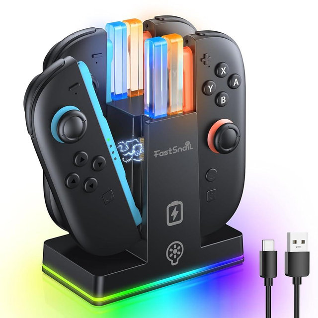 FASTSNAIL Charging Dock for Nintendo Switch 2(2025) for Joy-Con 2, Dual-Direction Magnetic Fast Controller Charger Station with 9 RGB Light & Charging Cable for Joycon 2 Stand Accessories