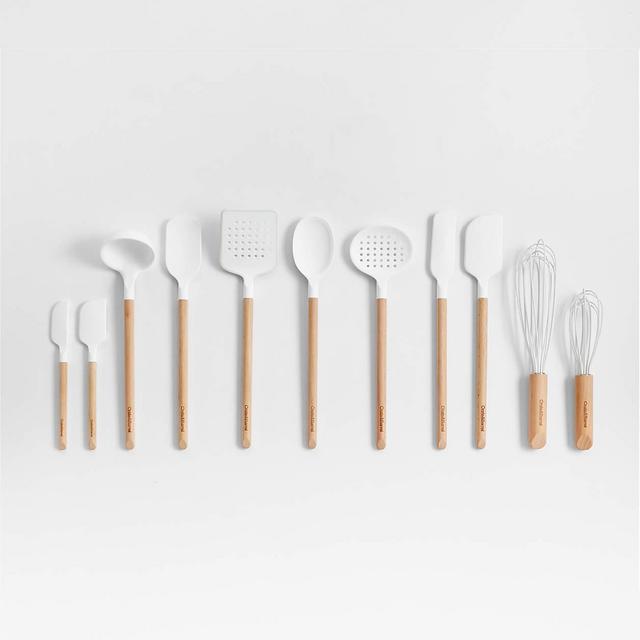 Crate & Barrel Wood and White Silicone Utensils, Set of 11