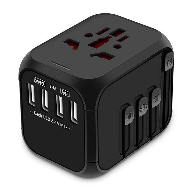 Universal Travel Adapter, All-in-one International Power Adapter with 2.4A Dual USB, Europe Adapter Travel Power Adapter Wall Charger for UK, EU, AU, Asia Covers 150+Countries (Black)