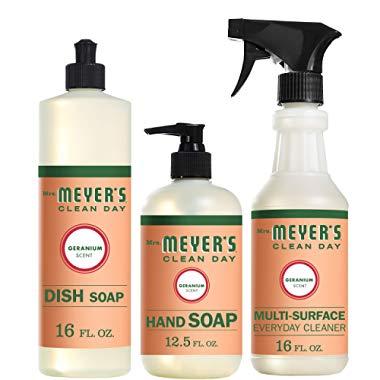 Mrs. Meyer’s Clean Day Kitchen Basics Set, Geranium Cleaning Supplies, 3 Count Pack
