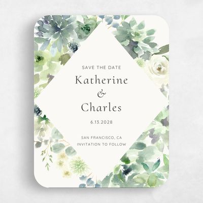 Green Rounded Wedding Save the Date - Cricket Wreath
