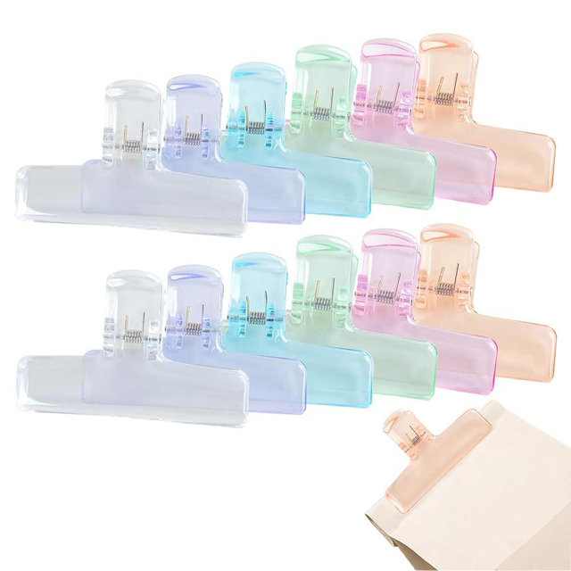 YINPIXUS 12 PCS Cute Chip Clips, Potato Chip Bag Clips Cute, Plastic Bag Clips for Food Packages, Clear Sealer Sealing Clips for Chips and Other Food Bags, 6 Colors