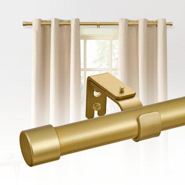 ASHLEYRIVER Gold Curtain Rods for Windows 48 to 84,Heavy Duty Curtain Rods 1 Inch Adjustable Black Curtain Rod Set with Aluminium Finials,30"-90", Gold-1Pack