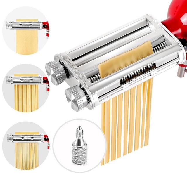 Rafbar Pasta Maker for Kitchenaid Attachments, 3 in 1 Stainless Steel Pasta Attachment for Kitchenaid Stand Mixer, Included Pasta Roller, Spaghetti&Fettuccine Cutter, 1 Metal Knob Screw Replacement