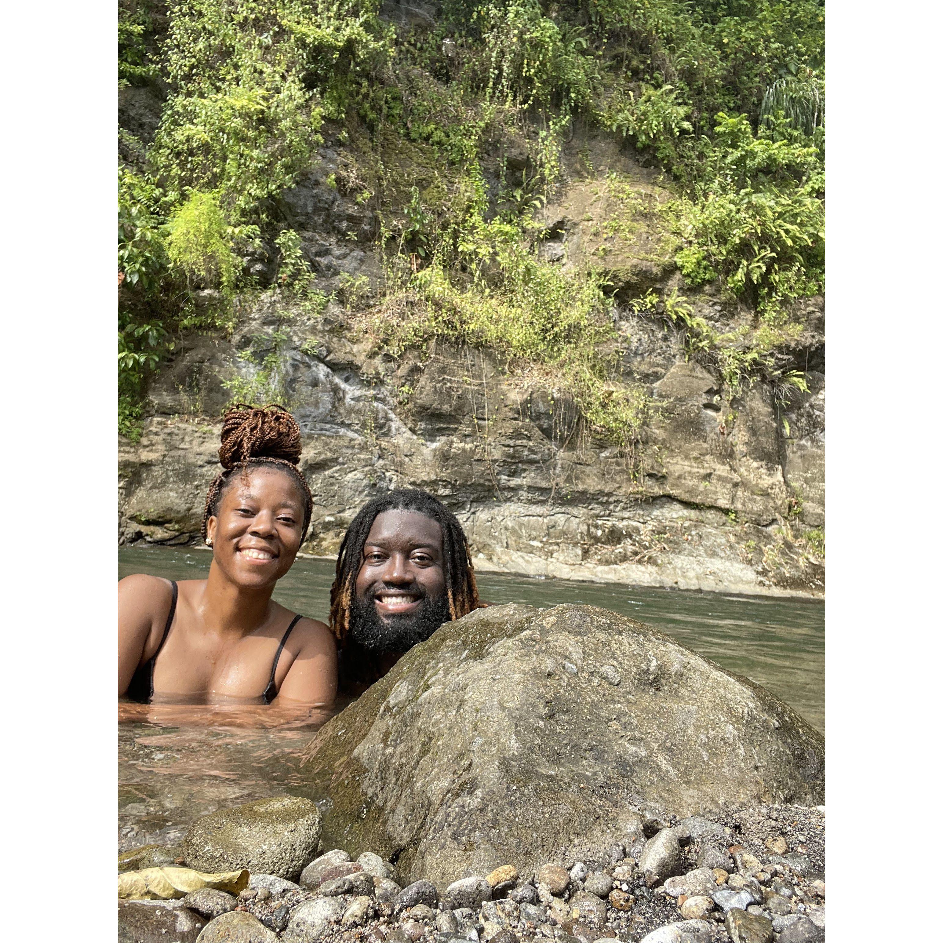 His first Dominican river bath.
