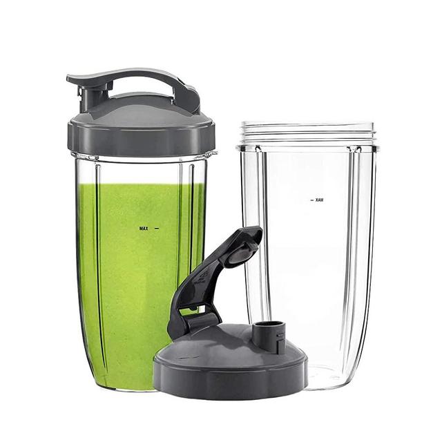 2-Pack Blender Replacement Cups 24 oz for Original NutriBullet Pro 900w/ 600w Extractor Blade Juicer Parts with 2 Flip Top To Go Lids