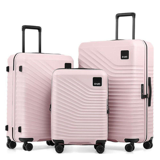 Coolife Luggage 3 Piece Set Hardside Lightweight Suitcases: Upgraded Durable PC Travel Luggage with Dual Spinner Wheels & TSA Lock, 20/24/28 (20'' Expandable Only), Pink