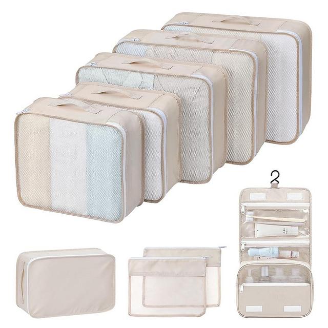 Easortm Packing Cubes 9 Set, Suitcase Organizer Bags Set Travel Cubes Durable Luggage Bags for Travel, Luggage Organizer for Travel Essentials.(Beige)