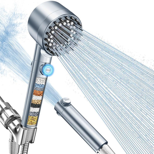 FEELSO Filtered Shower Head with Handheld, High Pressure 4 Spray Showerhead with Filters & Upgraded Anti-clog Nozzles for Hard Water -Remove Chlorine, Reduce Dry Itchy Skin -ON/OFF Switch, Blue