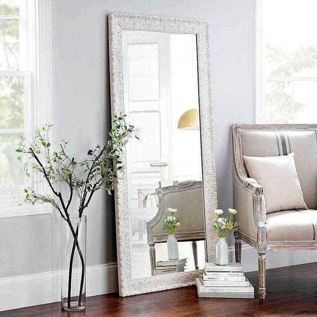 Ornate Distressed Cream Mirror, 30x64 in.
