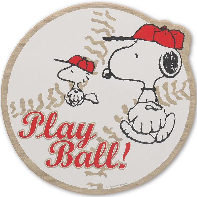 Peanuts Snoopy and Woodstock Play Ball Baseball Wood Wall Decor - Fun Baseball Decoration for Kids' Bedroom