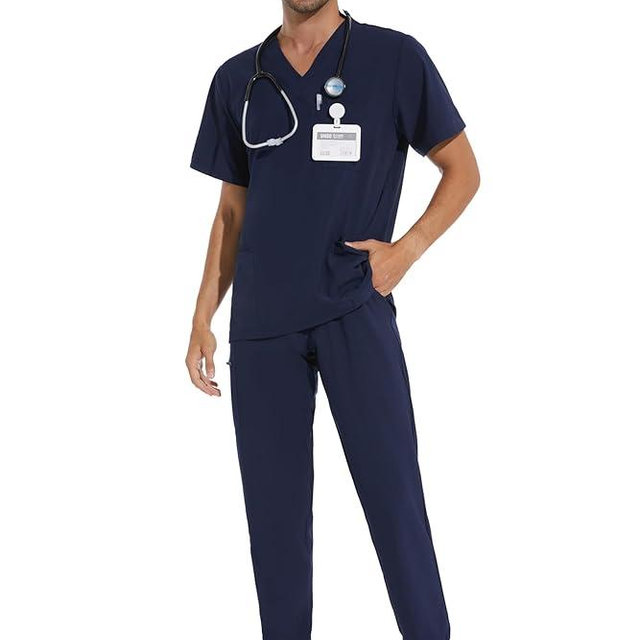 COZYFIT Men Scrubs Set - Stretch V-Neck Scrub Top & Jogger Pant with 8 Pockets, Yoga Waistband, Anti-Wrinkle Scrubs for Men
