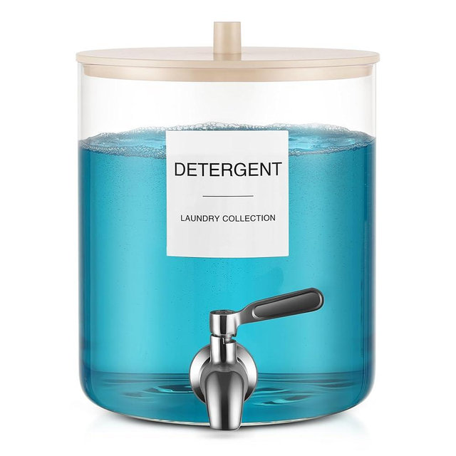 Glass Laundry Detergent Dispenser, 128 oz / 3.5L Fabric Softener Dispenser for Laundry Room Organization, Detergent Holder with 304 Spigot, Glass Soap Container (Ivory)