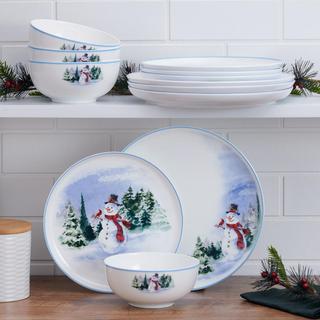 Snowman Forest 12-Piece Dinnerware Set, Service for 4