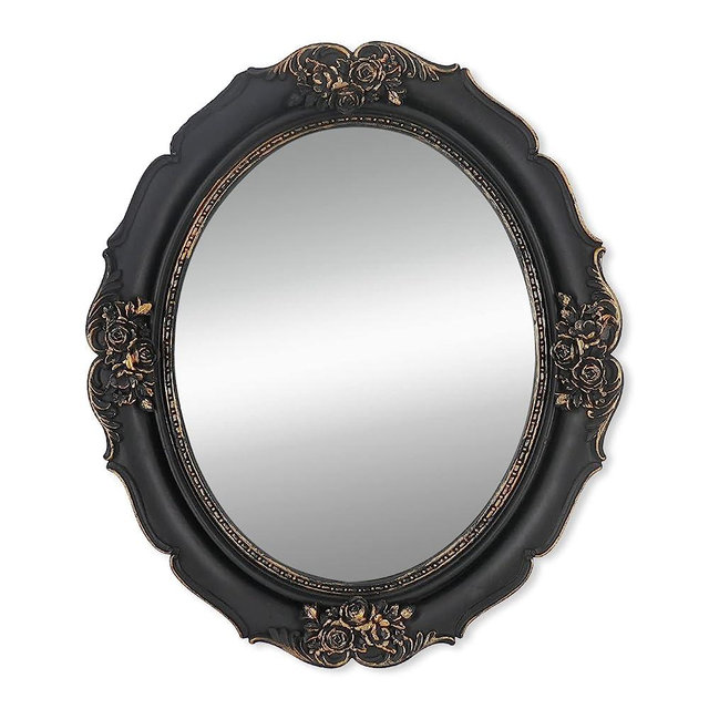 IAMOY Gothic Decor,Wall Mounted Mirror, Vintage Style Oval Mirror, 10.5 by 12.5 inches, Black