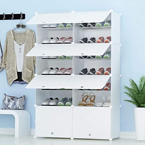 JOISCOPE Portable Shoe Storage Organzier Tower, Modular Cabinet Shelving for Space Saving, Shoe Rack Shelves for Shoes, Boots, Slippers (2x7-tier)