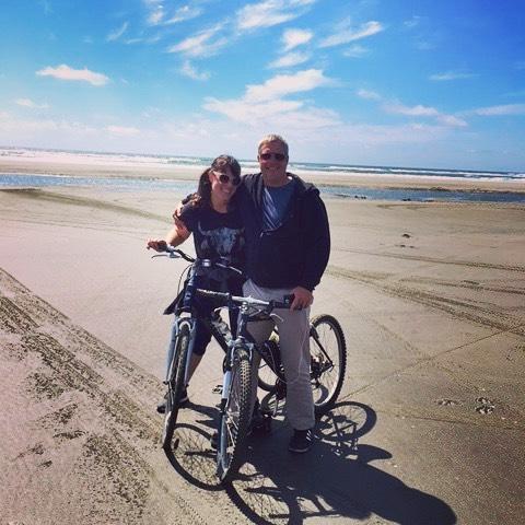 Riding bikes on the beach at Fort Stevens.