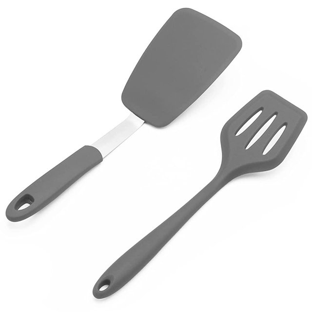 To encounter Flexible Silicone Spatula Set, Nonstick Rubber Slotted Turner, Pancake Flippers, Heat Resistant Silicone Turner Spatula Set, Dishwasher Safe (Set of 2-Light Grey)