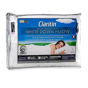 Claritin® Ultimate Allergen Barrier White Down ClearLoft™ Cotton Back/Stomach Pillow in White