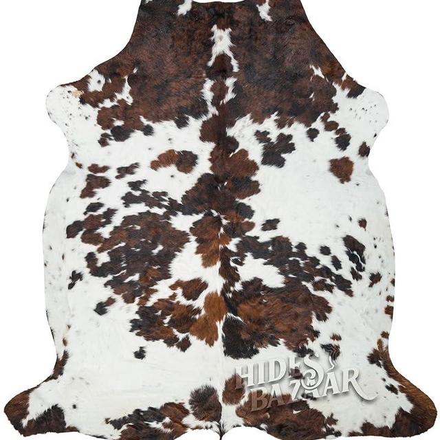 HIDES BAZAAR Light Tricolor Cowhide Rug Premium Cowhides Leather with Mixed White, Brown & Black Color Pattern - Natural Cowhide Rug for Office & Home Decor - Cow Hide Rugs 6x7-8 ft