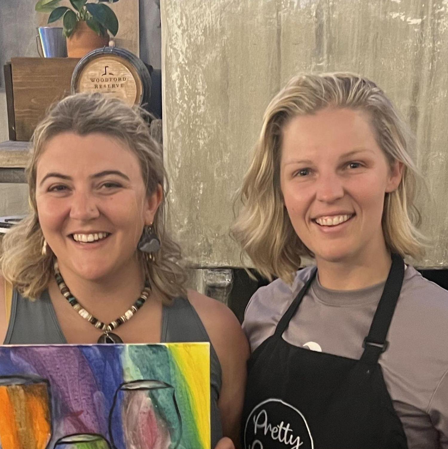 First paint and sip - one of us is clearly the superior artist and it's not the one with the puka shell necklace ;)