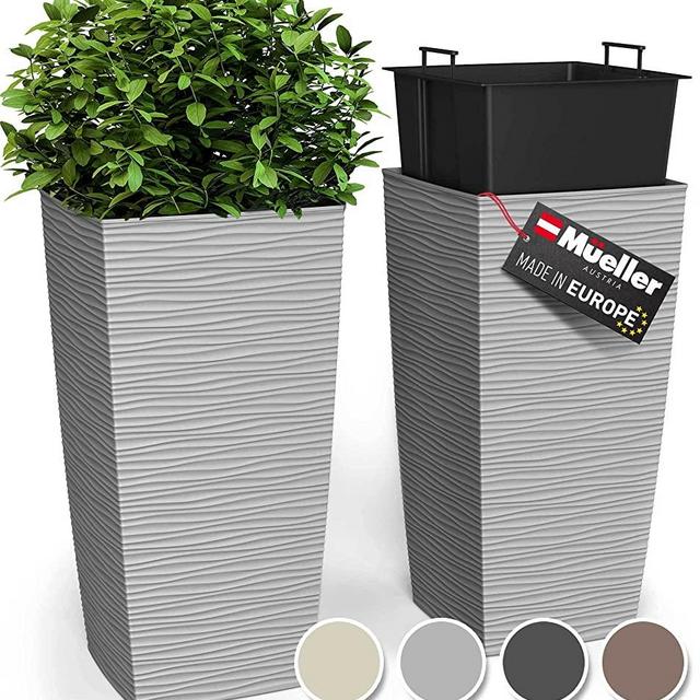 Mueller Evergreen Tall Planter, Indoor/Outdoor Grande Plant, Tree, Flower Pot, 2-Piece Duo Set, 23 x 11.5, 3.4 Gallon Capacity, Modern Design, Built-in Drainage System, Light Gray