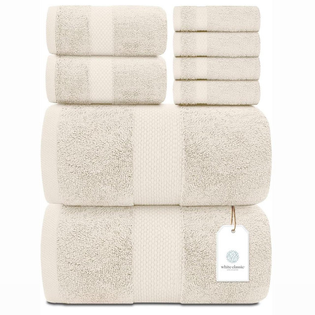 Classic Luxury Ivory Bath 8 Piece Towel Set