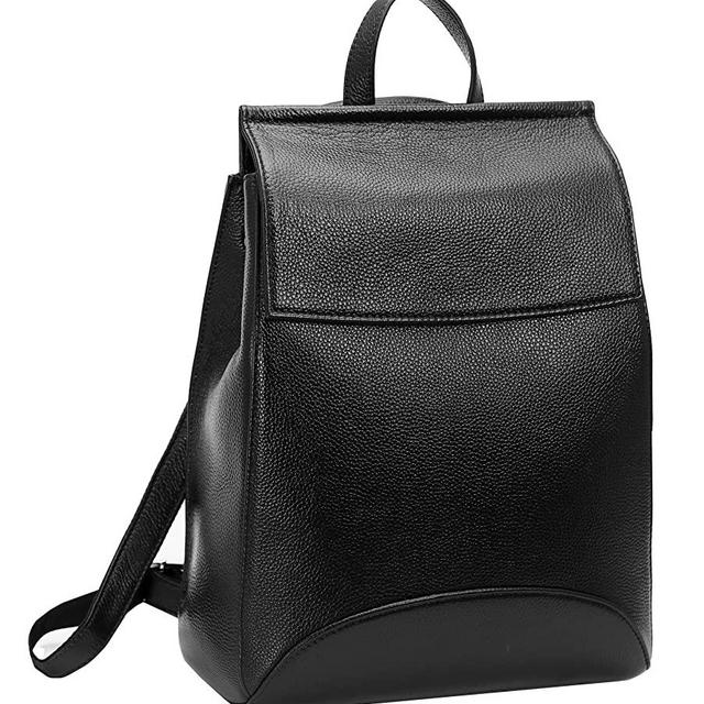 Heshe Womens Leather Backpack Casual Style Flap Backpacks Daypack for Ladies (Black-R)