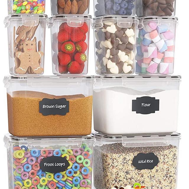 Chef’s Path Airtight Food Storage Containers - 12 PC - Ideal for Flour, Sugar, Baking Supplies - Kitchen & Pantry Organization - Plastic Canisters with Durable Lids - Labels, Marker & Spoon Set