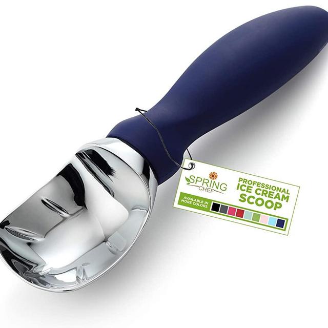 Spring Chef Ice Cream Scoop with Soft Grip Handle, Professional Heavy Duty Sturdy Scooper, Premium Kitchen Tool for Cookie Dough, Gelato, Sorbet, Sapphire