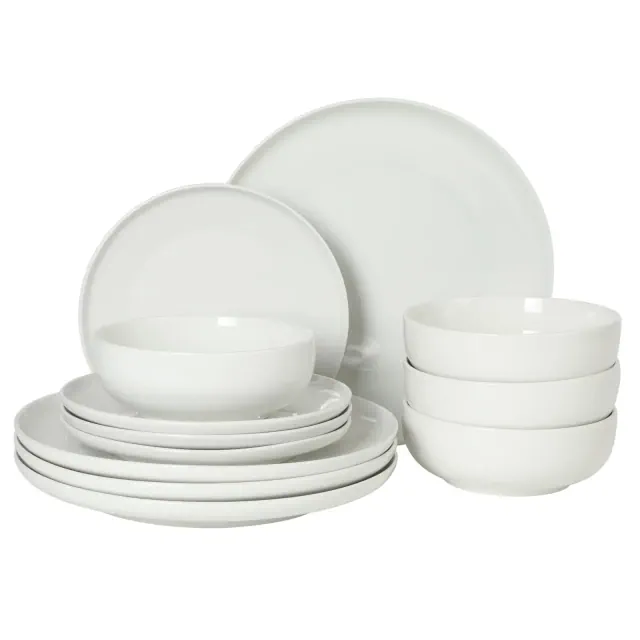 Gibson Home Havenstone 12-Piece Porcelain Dinnerware Set – Dinner Plates, Salad Plates & Bowls, Classic White Everyday Dish Set