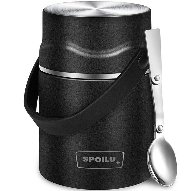 Thermo Food Jar Insulated Container - 21 Oz, Insulated Food Container for Adult, 316 Stainless Steel Vacuum Insulated Food Jar with Spoon, Leak Proof, Portable Hot Soup Container, Black