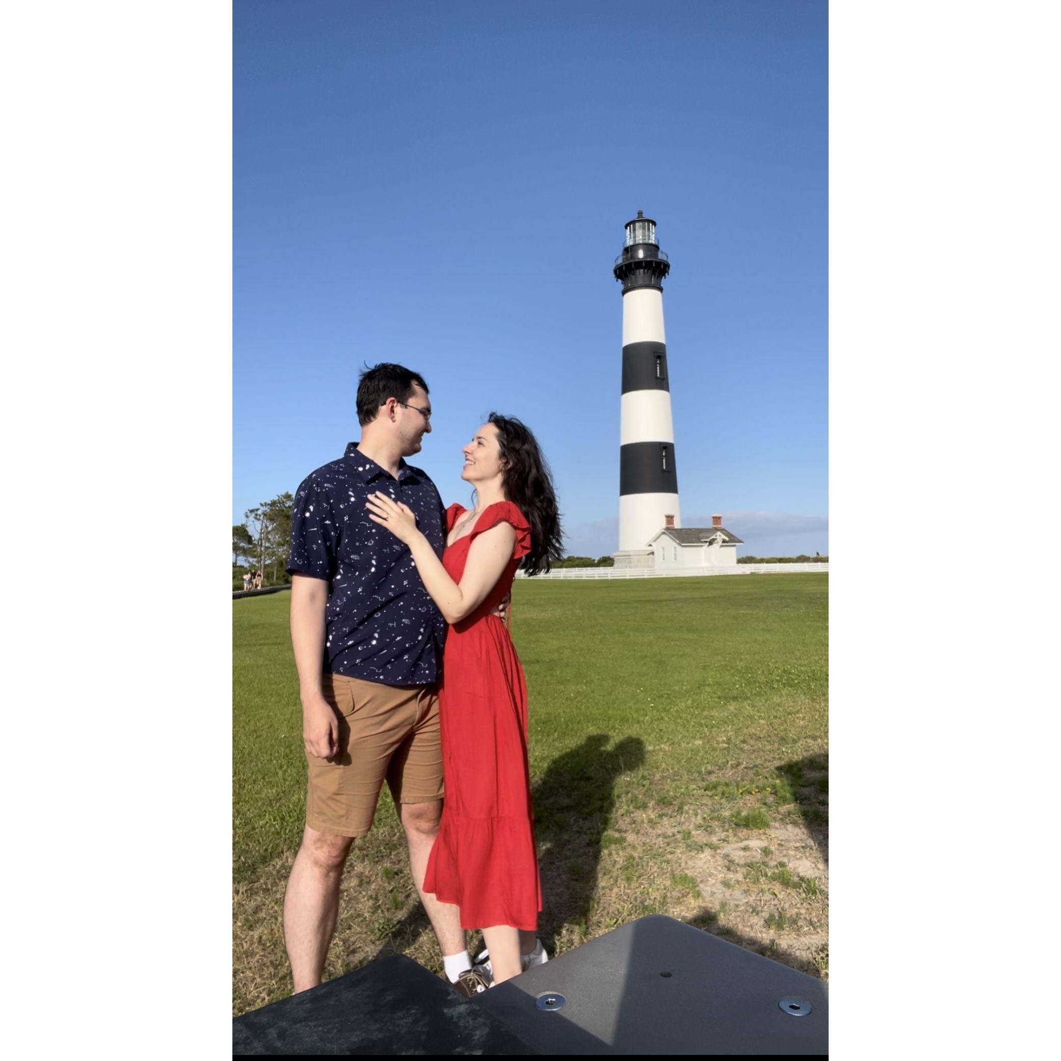 Right after getting engaged on Bodie Island lighthouse!