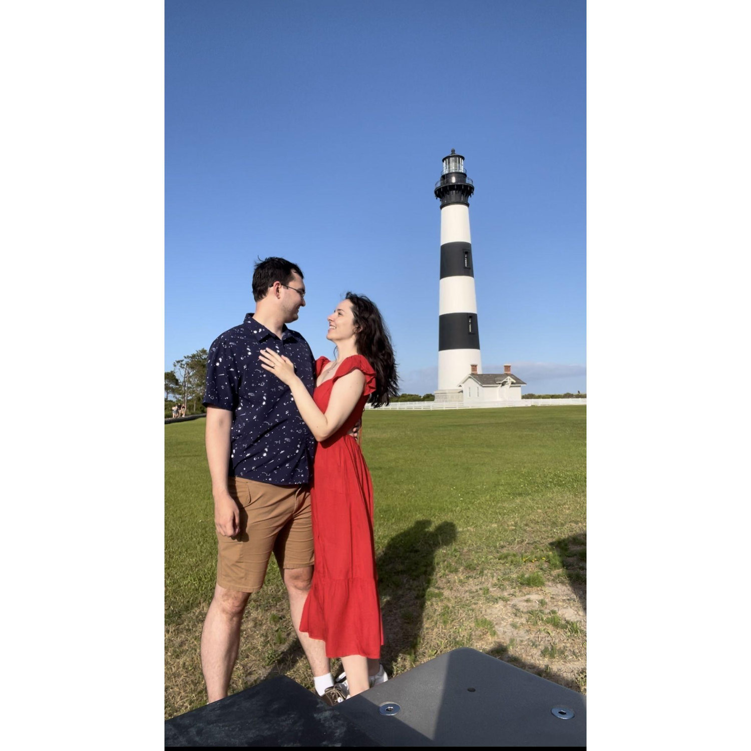 Right after getting engaged on Bodie Island lighthouse!