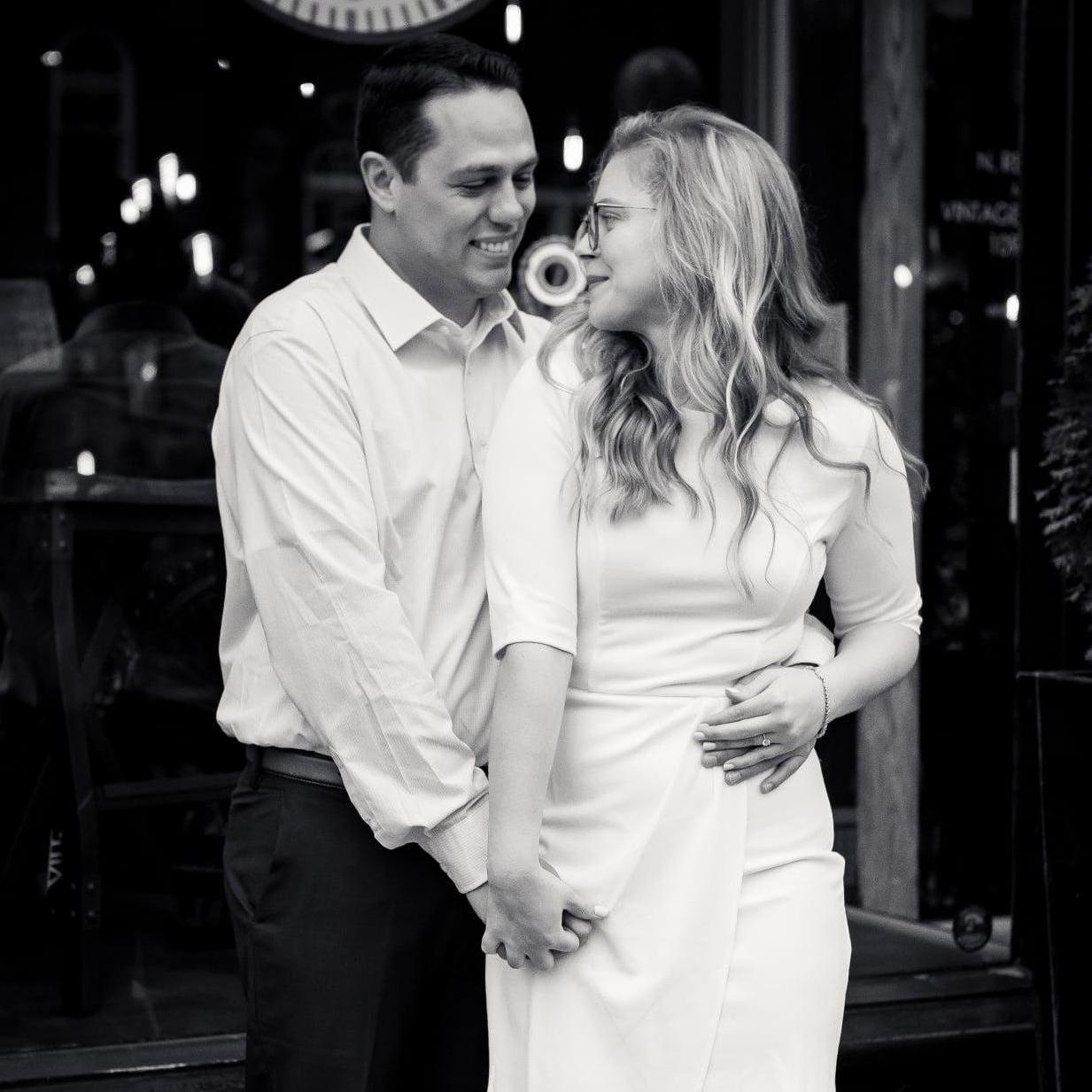 Taking our engagement photos together was a bit awkward, but we made the best of it.