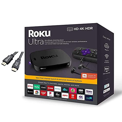 Roku Ultra Streaming Media Player 4K/HD/HDR with Premium JBL Headphones, TV Controls and Personal Shortcuts w/Ghost Manta 4K HDMI Cable