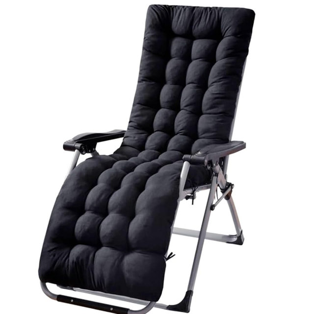 Jianfnng Lounger Chair Cushions,61in Patio Lounge Chaise Cushion Sun Lounger Mattress，Thick Padded Swing Bench Cushion，Zero Gravity Chair Cushion with 6 Ties (Black)