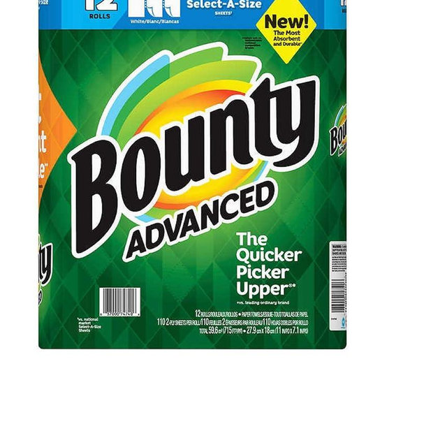 Bounty Advanced Select-A-Size Paper Towels - White - 12 Rolls 117 Sheets each roll