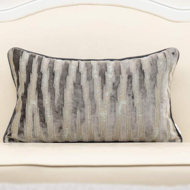 Alerfa 12 x 20 Inch Gray Silver Striped Embroidery Cut Velvet Cushion Case Luxury Modern Throw Pillow Cover Decorative Pillow for Couch Sofa Living Room Bedroom Car