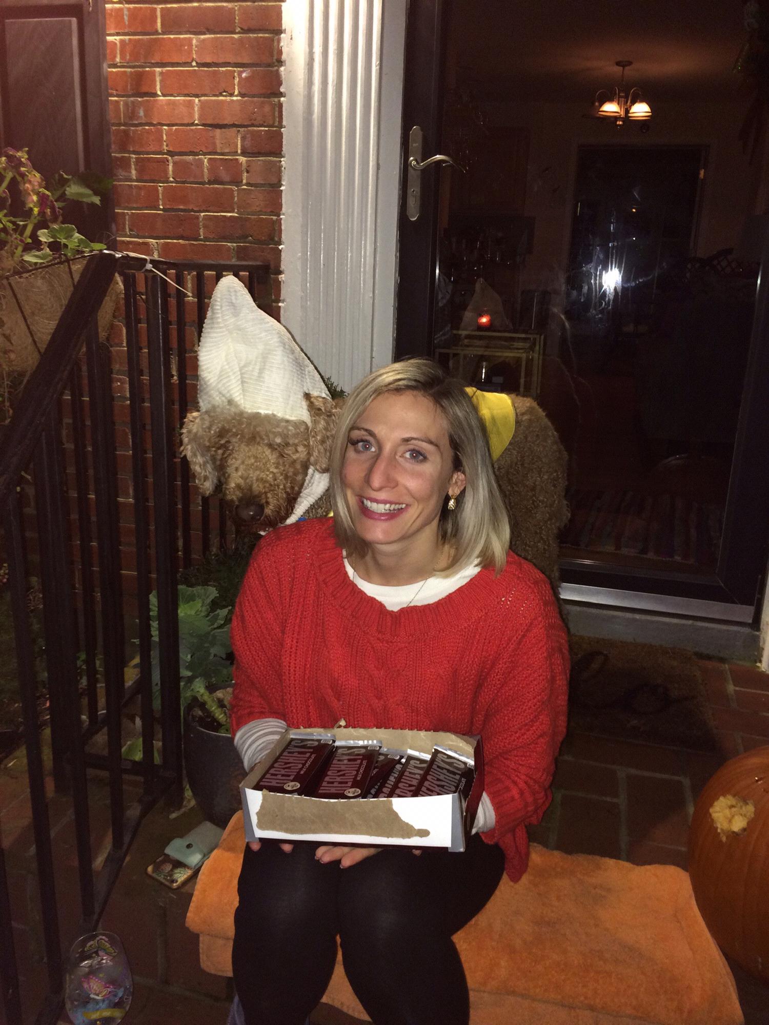 Daniel insisted on handing out full size candy bars for Halloween