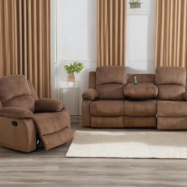 A Ainehome Living Room Furniture Set Brown Corduroy Recliner Sofa Set Loveseat Chair Furniture Sofa Set for Living Room/Rv/House/Theater Seating (A-Taupe Brown Corduroy, Sofa+Chair)