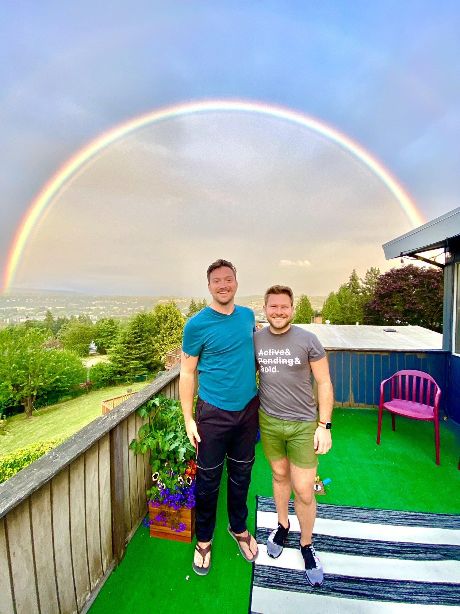 Watching the best rainbow of our lives from our deck.